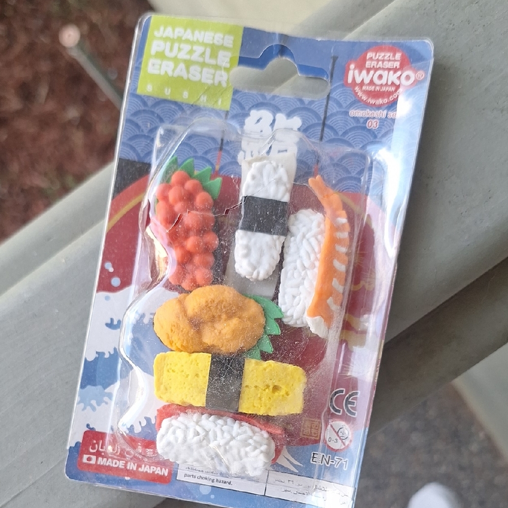 6 Piece Sushi Eraser Set Office Decor Whimsical Clowncore Coastal Nautical
